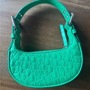 BY FAR Green Croc-Textured Shoulder Bag